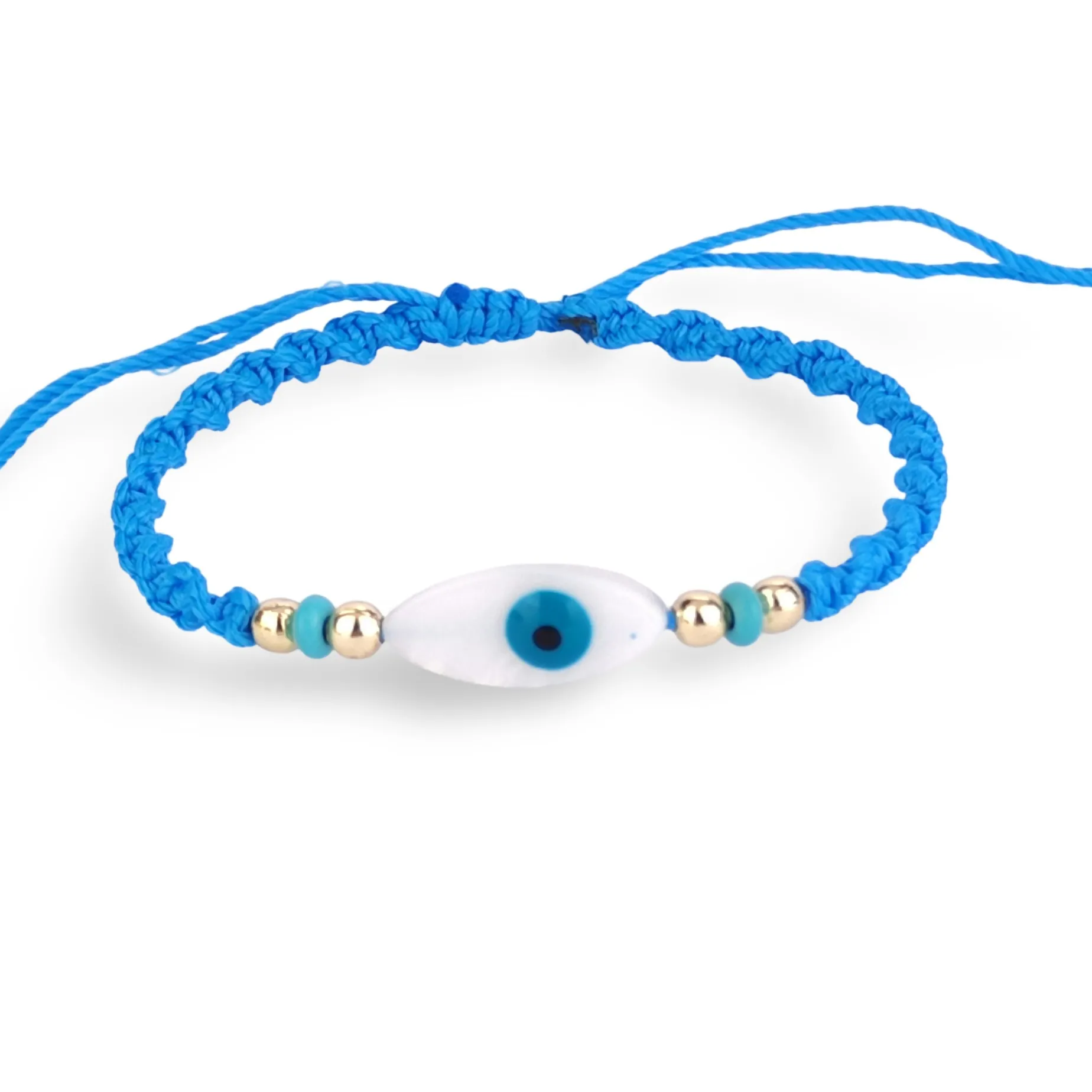 Evil Eye Macrame Bracelet - Natural Mother of Pearl Charm with Evil Ey