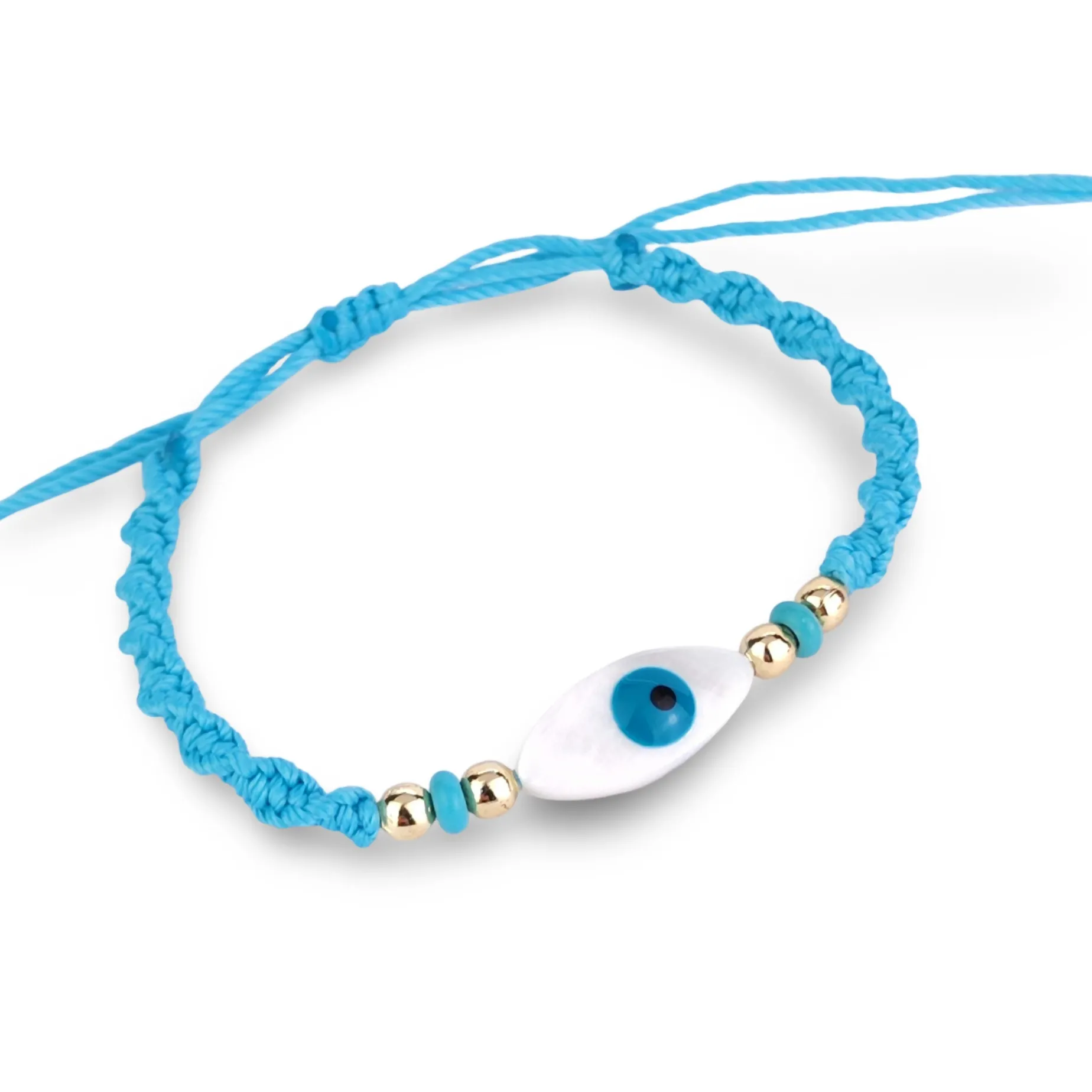 Evil Eye Macrame Bracelet - Natural Mother of Pearl Charm with Evil Ey