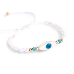 Evil Eye Macrame Bracelet - Natural Mother of Pearl Charm with Evil Ey