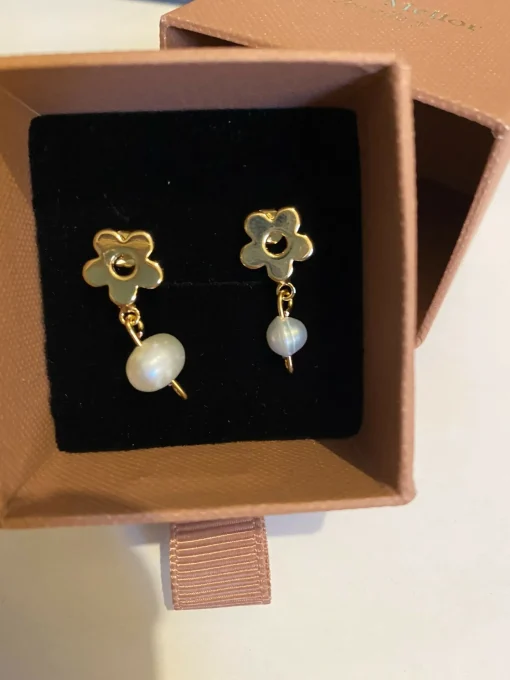 Flower and pearl dangle studs