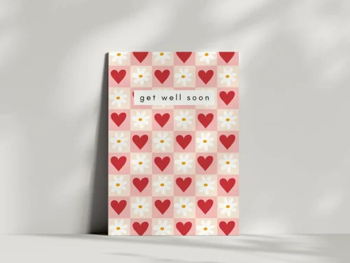 Get Well Soon Card With Hearts and Daisies