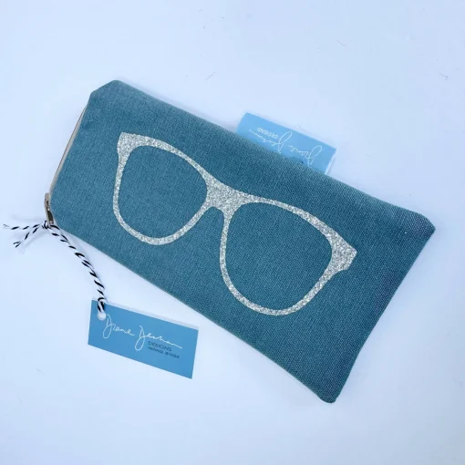 Glasses Case - Duck Egg Blue with Silver Sparkle