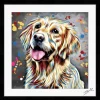 GOLDEN RETRIEVER DOG COLOUR SPLASH FRAMED ARTWORK.