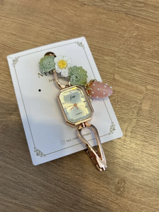 Handmade Micro Crochet Strawberry Flower Women's Watch