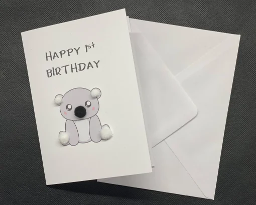 Happy 1st Birthday Koala - Pom Pom greeting card