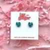 Mini Teal and Black Zebra Print Heart Stud Earrings