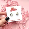 Mini White and Gold Circle Leopard Print Stud Earrings