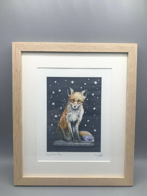 Night Time Tales - Limited Edition Giclee Print presented in Oak Frame