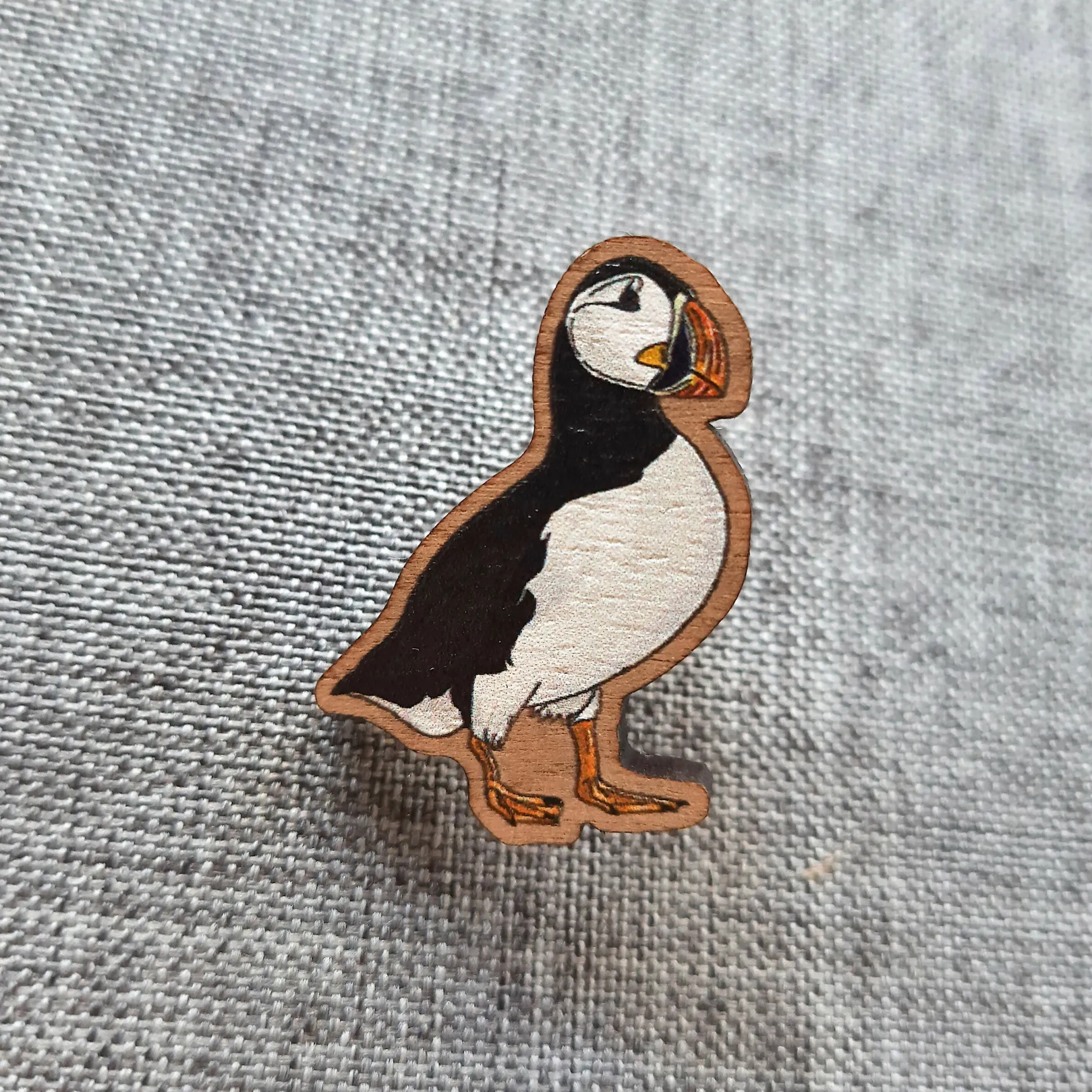 Puffin Wooden Pin Badge