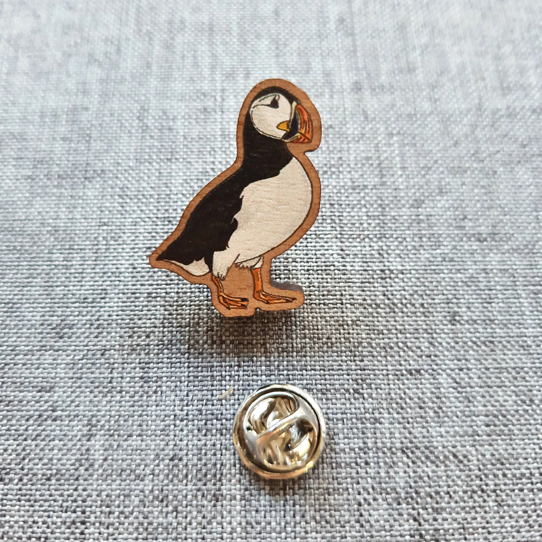 Puffin Wooden Pin Badge