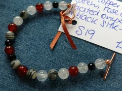 Rose Quartz, Onyx, Carnelian and Black Silkstone Bracelet