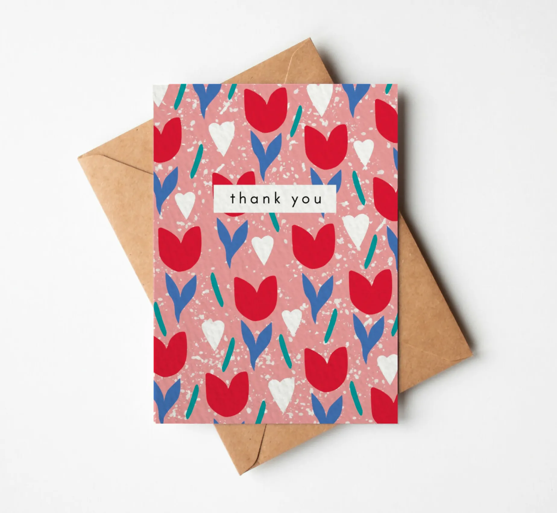 Thank You Card With Hearts and Tulips