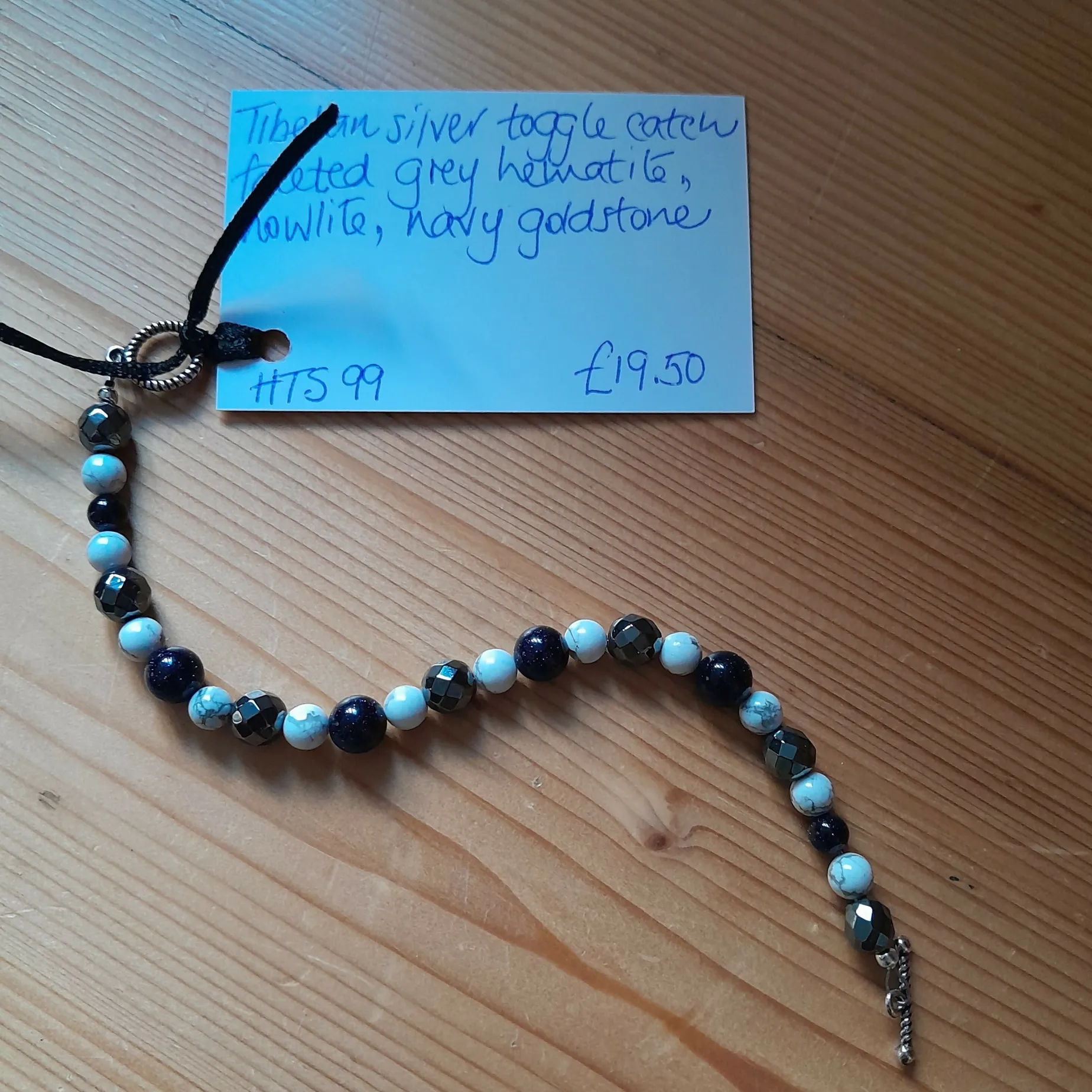 Tibetan Silver Toggle Bracelet with Faceted Grey Hematite, Hoplite and