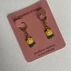 Yellow Flower Charm Gold Huggie Hoop Earrings